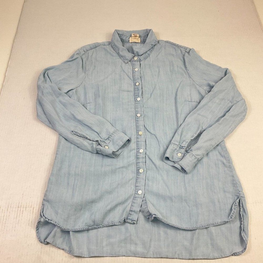Andrea Jovine Chambray Tunic Blue Long Sleeve Button Shirt PM Petites Petites